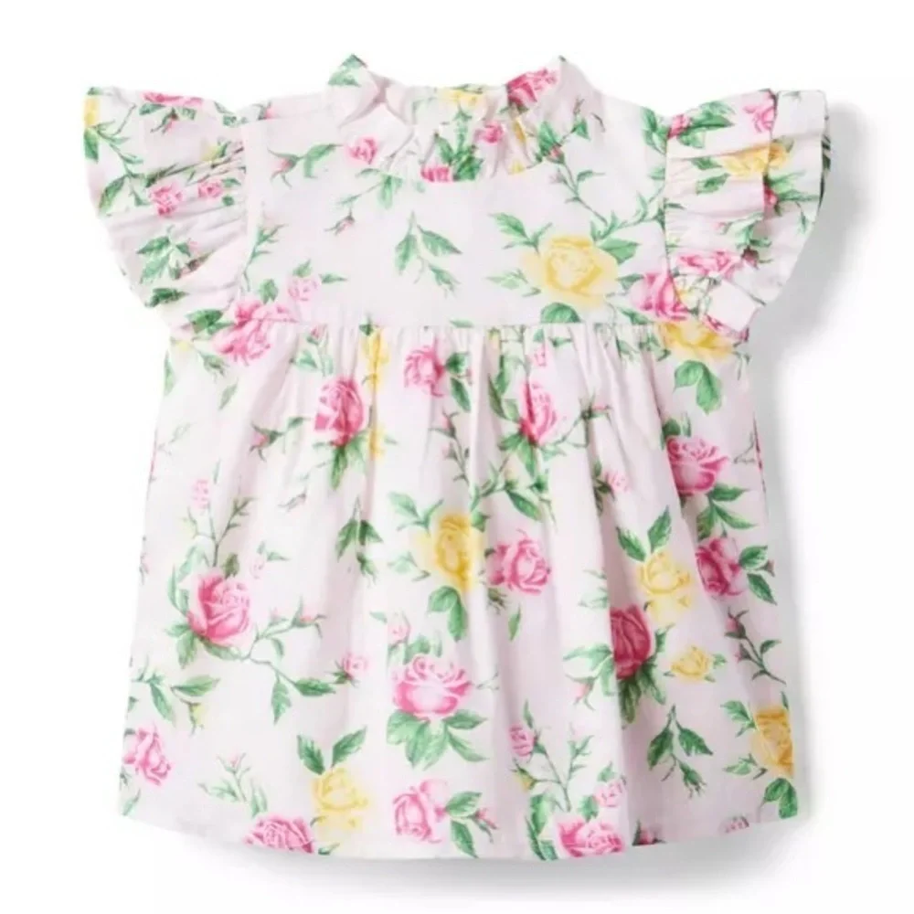 Janie and Jack girl Floral Ruffle Sleeve Top 3 pink